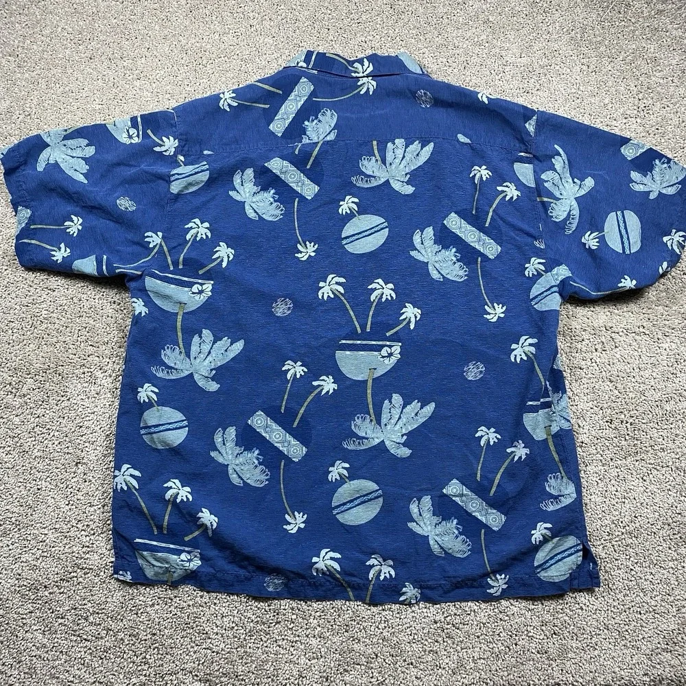 Tommy Bahama Mens Large Blue 100% Silk Tropical Palm Tree‎ Cocktail Camp Shirt